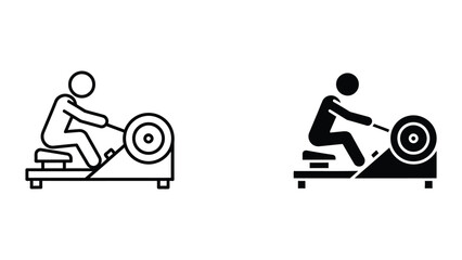 Professional Minimal Vector Icon Person using indoor rowing machine gym exercise vector icon Editable Stroke, Outline and Solid Style, Black Monochrome, Isolated on White Background © FirujaStock
