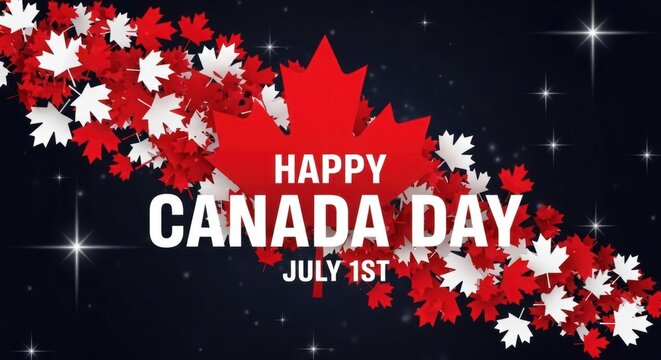 Canada Day celebration text Happy Canada Day July 1st fireworks background