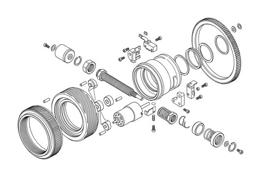 Mechanical exploded view schematic showing assembly of industrial components
