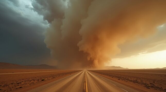 Tormenta de polvo acerc&aacute;ndose a un paisaje des&eacute;rtico