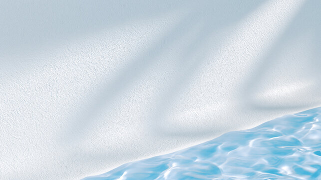 水面のきらめきと白い壁のナチュラルな夏背景、涼しげなミニマル素材 / Natural summer background with shimmering water and white wall, cool minimal material