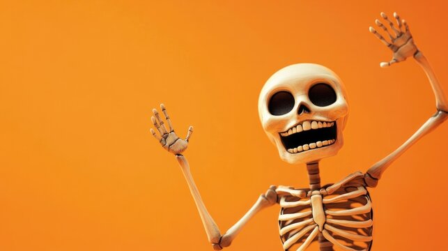 cute Skeleton Halloween on orange background