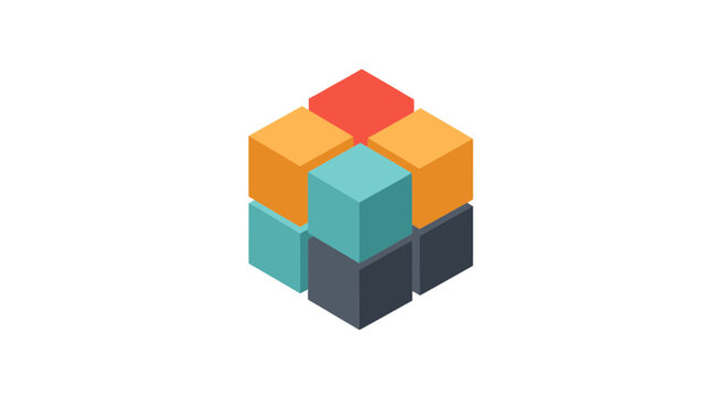 Isometric colorful block cube representing structure