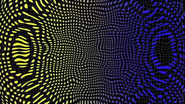 Abstract background layout ripples dual color matrix dot waves over dark lines. High tech presentation video introduction clips use an abstract background layout design track.