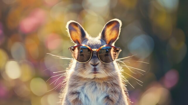 Healthy lovely baby bunny easter rabbit wearing eye glasses on white background. Animal symbol of easter day festival. Mooncake festival rabbit zodiac, chinese year of rabbit.