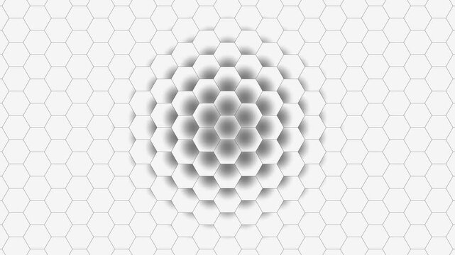 Hexagonal grid architecture lines align shaded structural tile blocks over dark spots. Industrial data network portals include a hexagonal grid architecture line graphic view.