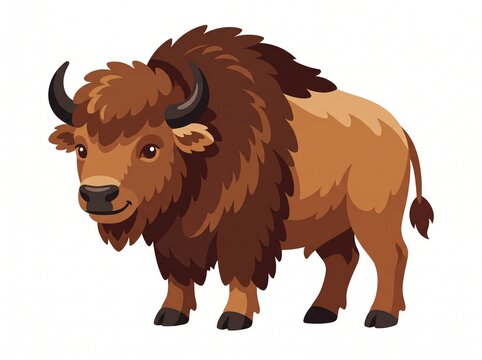 Cute american bison buffalo standing cartoon character vector illustration isolated on white background
