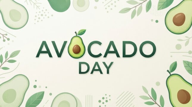 Avocado day illustration with green avocado fruits