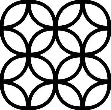 Geometric pattern of interlocking circles and diamonds, abstract black and white design