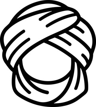 Stylized turban headwear icon, simple line art, black and white, cultural symbol