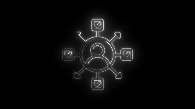 Glowing neon outline icon of a person connected to multiple hearts representing social media