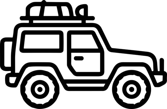 Off-road Vehicle Icon: Rugged SUV with Roof Rack, Spare Tire, Adventure Travel