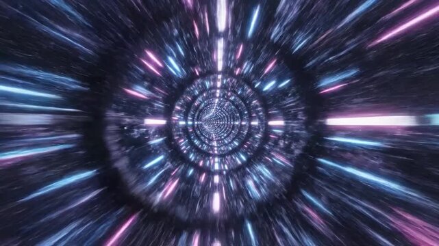 Traveling through a high speed cosmic wormhole with glowing neon light streaks