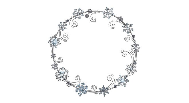 Winter snowflake wreath decorative border element