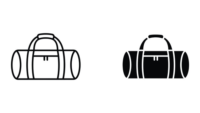 Professional Minimal Vector Icon Duffle gym bag icon Editable Stroke, Outline and Solid Style, Black Monochrome, Isolated on White Background