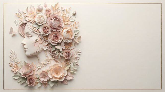 Floral decorative frame with pink roses