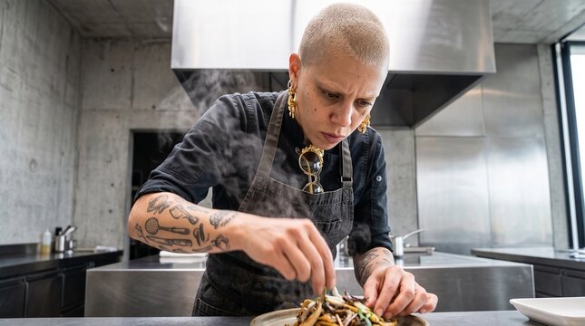 Chef Preparing Food in Modern Professional Kitchen