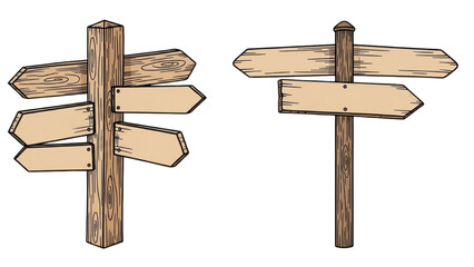 A rustic 2D Vector Illustration of two wooden signposts standing upright © Stock Image Paradise