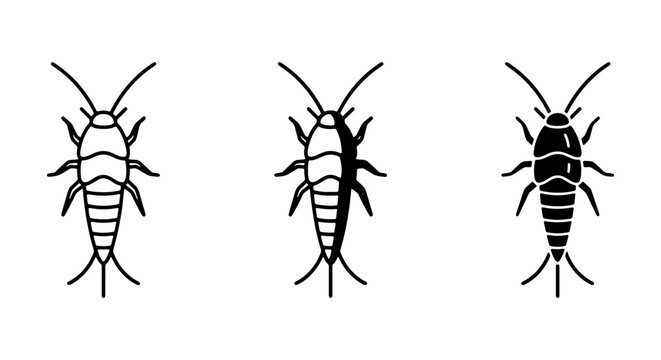 Silverfish Vector Icons, Insect Line Art Collection, Pest Control Graphics, Small Bug Illustrations