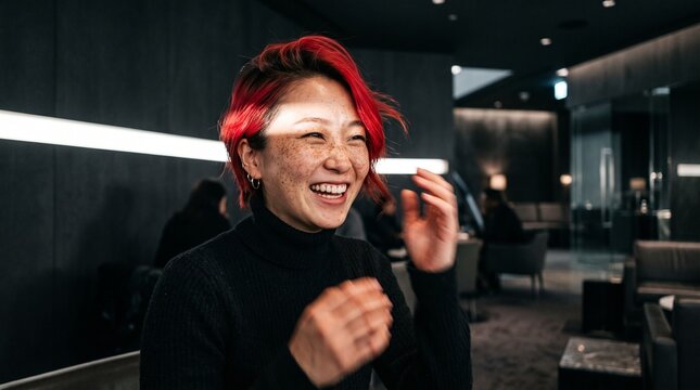 Young Woman With Red Hair Smiling Indoors