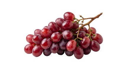 Red grapes bunched tightly together with glossy skin and a curved woody stem branching outward rendered in PNG format isolated on a transparent background © Inkartia
