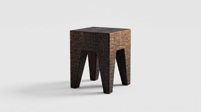 Modern Shou Sugi Ban Charred Wood Minimalist Stool 3D Render Element