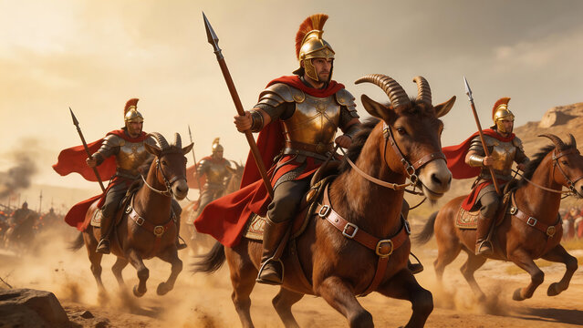 Ancient warriors on horseback charging