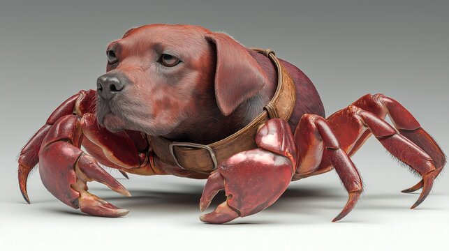 Dog hybrid creature walks on crab legs.