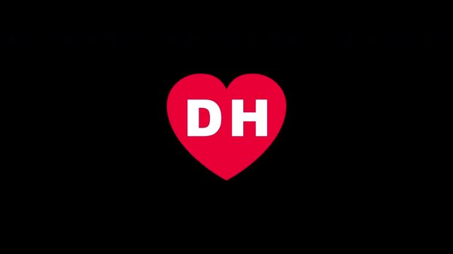 Pulsing Red Heart Icon With Dh D+h D H Breathing Love Symbol Loop Animation On Black Background