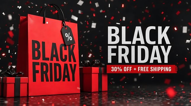 Black friday sale with 35 percent off and free shipping on red background