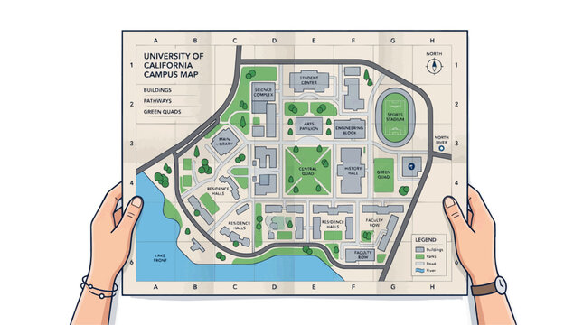 A vector graphic illustration of a person holding a University of California campus map on transparent background Typical brazilian food,