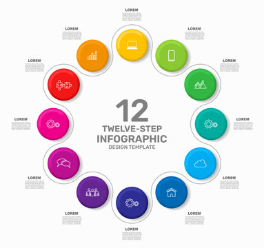 Modern circular business infographic template with colorful numbered steps, icons, and text. Vector illustration.