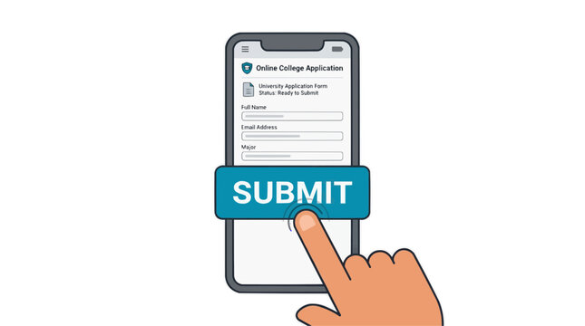 A hand submitting an online college application on a smartphone on transparent background Typical brazilian food,