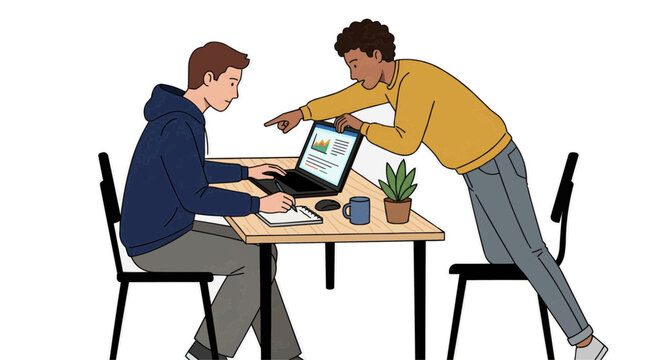 A vector graphic illustration of two men working together on a laptop at a desk on transparent background Typical brazilian food,