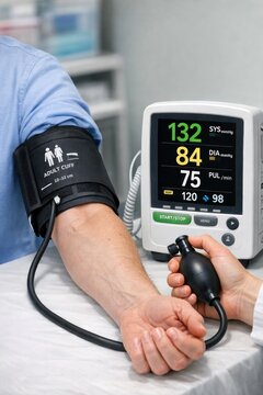 A person monitoring their blood pressure with a device