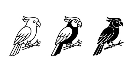 Minimalist Cockatoo Icons, Tropical Bird Vector Set, Exotic Parrot Graphics, Simple Animal Illustrations © Suma