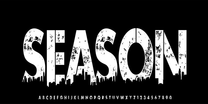 Season Grunge Font, Uppercase 
Heavy distressed grunge font with rough texture, perfect for hardcore music, band posters, and underground design. vector illustration 