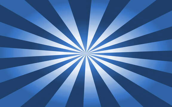 Deep blue and white sunburst radial pattern abstract background, with dynamic rays, of light