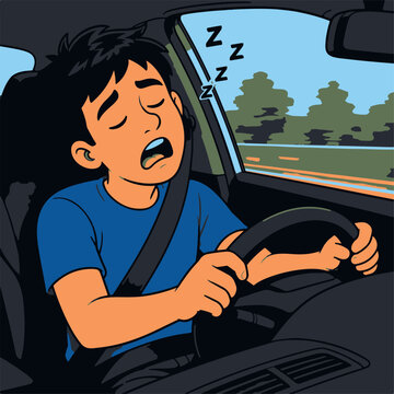 Man falling asleep while driving car dangerous situation vector