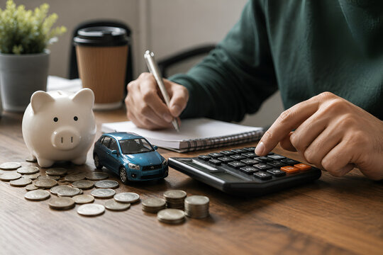 Emergency fund and personal finance planning concept with savings account  calculator and budget management for financial security and future stability. 