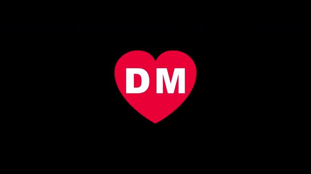 Pulsing Red Heart Icon With Dm D+m D M Breathing Love Symbol Loop Animation On Black Background
