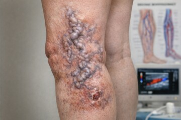 Fototapeta premium A close-up shot of a person's leg showing a visible vein, suitable for medical or anatomy illustrations