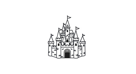 Medieval fairytale castle line art with towers and flags © swee
