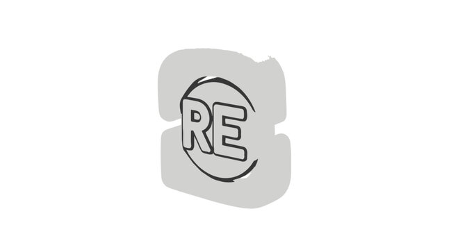Stylized monogram icon featuring letters re in circular frame