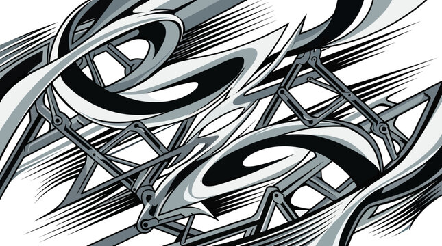 Mechanical ribbon curve tech car wrap pattern.