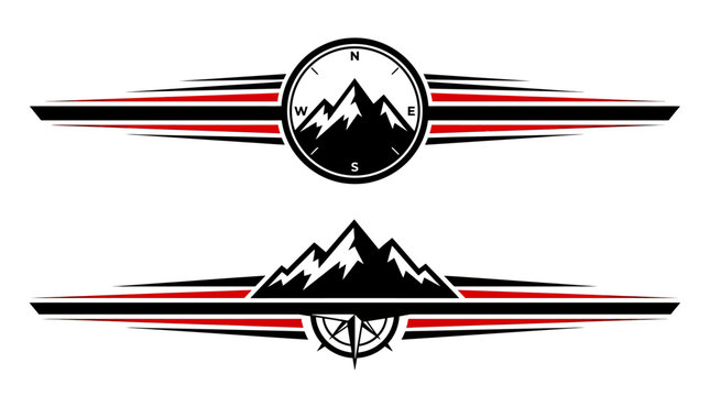 Mountain and compass rose decal for off-road vehicles