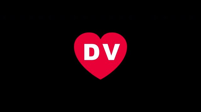 Pulsing Red Heart Icon With Dv D+v D V Breathing Love Symbol Loop Animation On Black Background