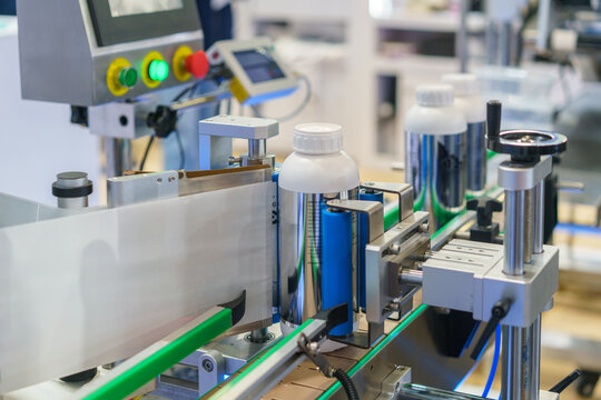 Automated Bottle Labeling Machine on Production Line