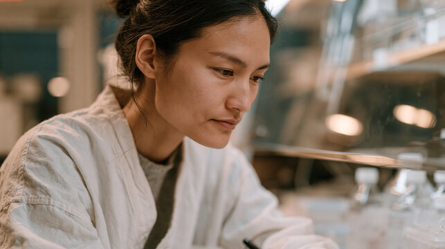 Inuit cell culture biologist carefully documenting observations of contaminated immortalized cell lines under a biosafety hood, research integrity protocol, cell line verification