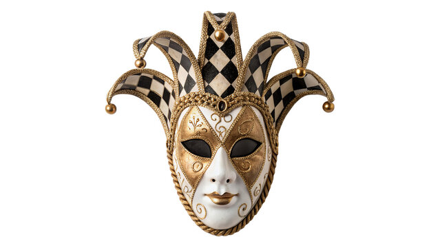 Elegant venetian masquerade jester mask holiday costume isolated on transparent background
